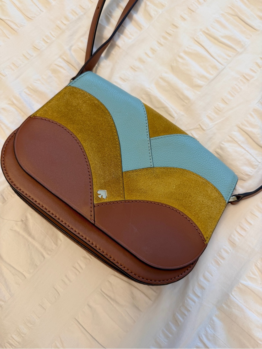 Leather Kate Spade Crossbody Bag in Brown, Mustard & Light Blue